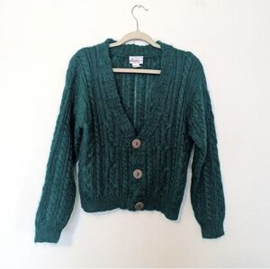 Vintage Extra Energy De Rotchild Chunky Knit Green Sweater Cardigan Small